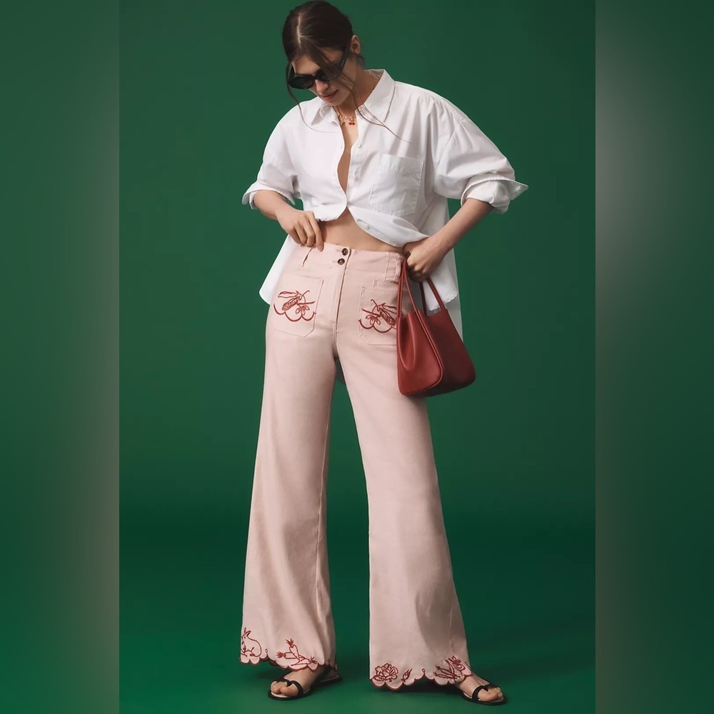 NWT! The Junie High-Rise Flare Pants by Maeve: Embroidered Edition - Size 32 🎨
